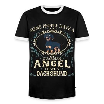 Dachshund Dog - Men's Ringer Shirt - black/white - Front - AI Model Female 172 light (172cm) & AI Model Male 178 light (178cm)
