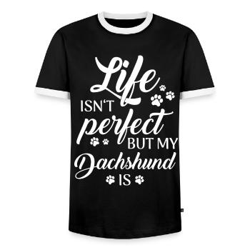 Dachshund Dog - Men's Ringer Shirt - black/white - Front - AI Model Female 172 light (172cm) & AI Model Male 178 light (178cm)