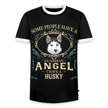 Siberian Husky Hund - Männer Kontrast-T-Shirt - Schwarz/Weiß - Vorne - AI Model Female 172 light (172cm) & AI Model Male 178 light (178cm)