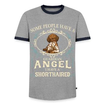 Chien allemand à poil court - T-shirt contrasté Homme - gris/marine  - Devant - AI Model Female 172 light (172cm) & AI Model Male 178 light (178cm)