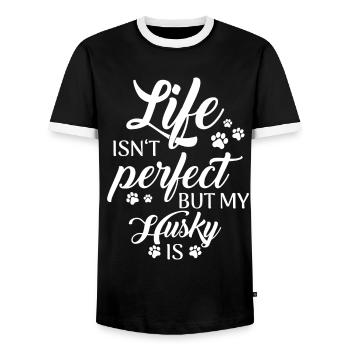 Chien Husky Sibérien - T-shirt contrasté Homme - noir/blanc - Devant - AI Model Female 172 light (172cm) & AI Model Male 178 light (178cm)