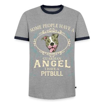 Chien Pitbull - T-shirt contrasté Homme - gris/marine  - Devant - AI Model Female 172 light (172cm) & AI Model Male 178 light (178cm)