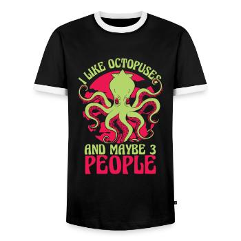 Octopus Octopus Cuttlefish Animal - Men's Ringer Shirt - black/white - Front - AI Model Female 172 light (172cm) & AI Model Male 178 light (178cm)