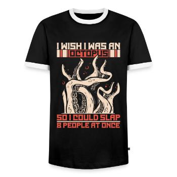 Octopus Octopus Cuttlefish Animal - Men's Ringer Shirt - black/white - Front - AI Model Female 172 light (172cm) & AI Model Male 178 light (178cm)