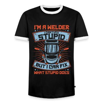 Welder MetalWorker - Men's Ringer Shirt - black/white - Front - AI Model Female 172 light (172cm) & AI Model Male 178 light (178cm)