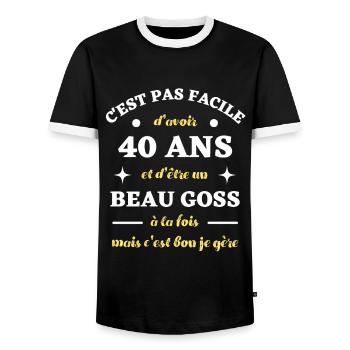beau goss 40 ans humour anniversaire cadeau drole - T-shirt contrasté Homme - noir/blanc - Devant - AI Model Female 172 light (172cm) & AI Model Male 178 light (178cm)