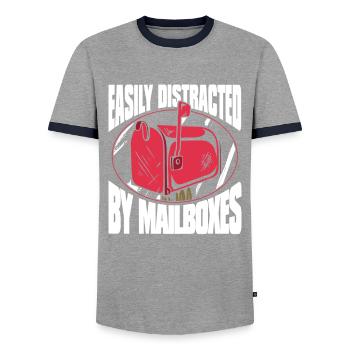 Facteur Employé postal Poste Transporteur de colis - T-shirt contrasté Homme - gris/marine  - Devant - AI Model Female 172 light (172cm) & AI Model Male 178 light (178cm)