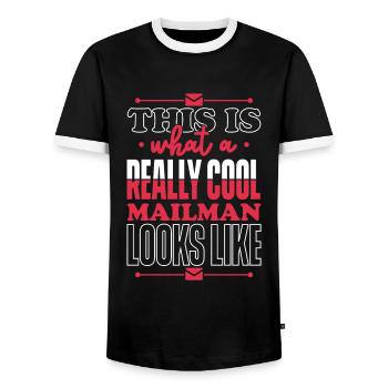 Facteur Employé postal Poste Transporteur de colis - T-shirt contrasté Homme - noir/blanc - Devant - AI Model Female 172 light (172cm) & AI Model Male 178 light (178cm)