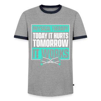 Physiotherapy Therapist Assistant - Men's Ringer Shirt - grey/navy  - Front - AI Model Female 172 light (172cm) & AI Model Male 178 light (178cm)