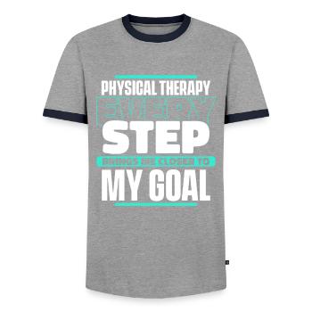 Physiotherapy Therapist Assistant - Men's Ringer Shirt - grey/navy  - Front - AI Model Female 172 light (172cm) & AI Model Male 178 light (178cm)