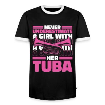 Tuba Tubist - Men's Ringer Shirt - black/white - Front - AI Model Female 172 light (172cm) & AI Model Male 178 light (178cm)