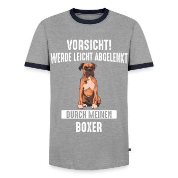 Deutscher Boxer Hund - Männer Kontrast-T-Shirt - Grau/Navy  - Vorne - AI Model Female 172 light (172cm) & AI Model Male 178 light (178cm)