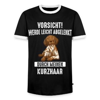 Deutsch Kurzhaar Hund - Männer Kontrast-T-Shirt - Schwarz/Weiß - Vorne - AI Model Female 172 light (172cm) & AI Model Male 178 light (178cm)