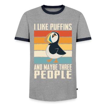 Puffin Seabirds Puffin - Men's Ringer Shirt - grey/navy  - Front - AI Model Female 172 light (172cm) & AI Model Male 178 light (178cm)