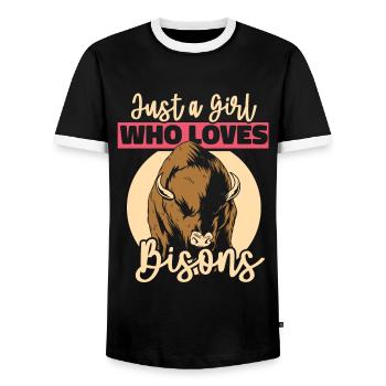 Bison Buffalo Bull Buffalo Bisons - Men's Ringer Shirt - black/white - Front - AI Model Female 172 light (172cm) & AI Model Male 178 light (178cm)