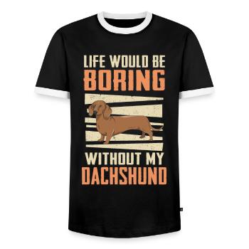 Dachshund Dog - Men's Ringer Shirt - black/white - Front - AI Model Female 172 light (172cm) & AI Model Male 178 light (178cm)