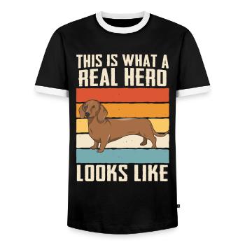 Dachshund Dog - Men's Ringer Shirt - black/white - Front - AI Model Female 172 light (172cm) & AI Model Male 178 light (178cm)