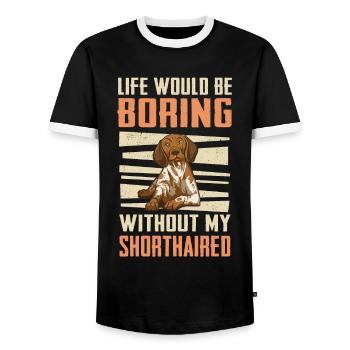 Deutsch Kurzhaar Hund - Männer Kontrast-T-Shirt - Schwarz/Weiß - Vorne - AI Model Female 172 light (172cm) & AI Model Male 178 light (178cm)