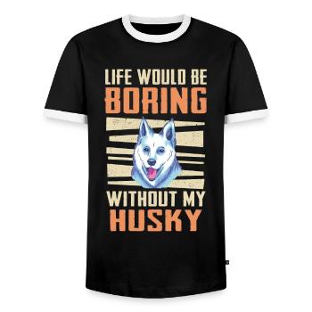 Chien Husky Sibérien - T-shirt contrasté Homme - noir/blanc - Devant - AI Model Female 172 light (172cm) & AI Model Male 178 light (178cm)