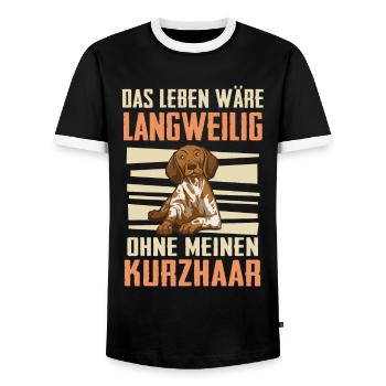 Deutsch Kurzhaar Hund - Männer Kontrast-T-Shirt - Schwarz/Weiß - Vorne - AI Model Female 172 light (172cm) & AI Model Male 178 light (178cm)