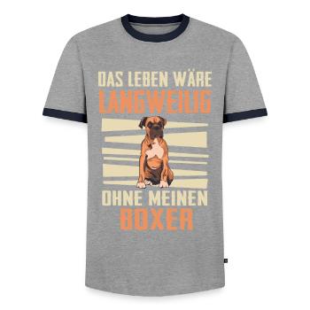 Deutscher Boxer Hund - Männer Kontrast-T-Shirt - Grau/Navy  - Vorne - AI Model Female 172 light (172cm) & AI Model Male 178 light (178cm)