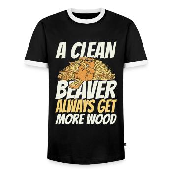 Beaver Animal - Men's Ringer Shirt - black/white - Front - AI Model Female 172 light (172cm) & AI Model Male 178 light (178cm)