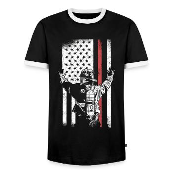 Pompier - T-shirt contrasté Homme - noir/blanc - Devant - AI Model Female 172 light (172cm) & AI Model Male 178 light (178cm)