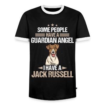 Jack Russell Terrier Dog Dog Owner - Men's Ringer Shirt - black/white - Front - AI Model Female 172 light (172cm) & AI Model Male 178 light (178cm)