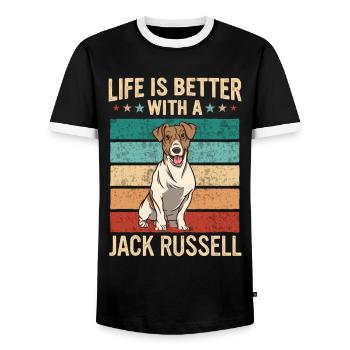 Jack Russell Terrier Dog Dog Owner - Men's Ringer Shirt - black/white - Front - AI Model Female 172 light (172cm) & AI Model Male 178 light (178cm)