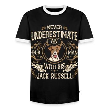 Jack Russell Terrier Dog Dog Owner - Men's Ringer Shirt - black/white - Front - AI Model Female 172 light (172cm) & AI Model Male 178 light (178cm)