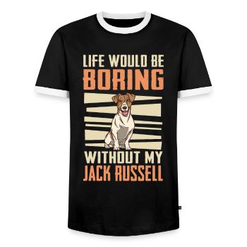 Jack Russell Terrier Dog Dog Owner - Men's Ringer Shirt - black/white - Front - AI Model Female 172 light (172cm) & AI Model Male 178 light (178cm)
