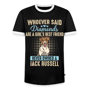 Jack Russell Terrier Dog Dog Owner - Men's Ringer Shirt - black/white - Front - AI Model Female 172 light (172cm) & AI Model Male 178 light (178cm)