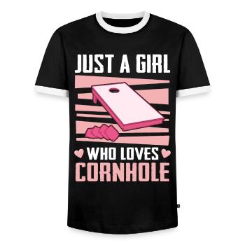 Cornhole Bean Bag Cornhole Spieler - Männer Kontrast-T-Shirt - Schwarz/Weiß - Vorne - AI Model Female 172 light (172cm) & AI Model Male 178 light (178cm)