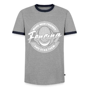 Fencing Fencer - Men's Ringer Shirt - grey/navy  - Front - AI Model Female 172 light (172cm) & AI Model Male 178 light (178cm)