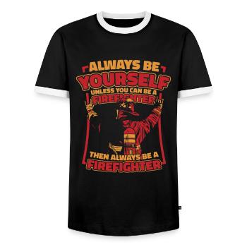 Pompier - T-shirt contrasté Homme - noir/blanc - Devant - AI Model Female 172 light (172cm) & AI Model Male 178 light (178cm)