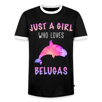 Beluga Whale Ocean Belugas Whales - Men's Ringer Shirt - black/white - Front - AI Model Female 172 light (172cm) & AI Model Male 178 light (178cm)