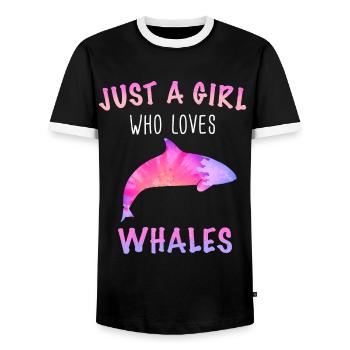 Whale Whales Ocean Blue Whale Humpback Whale - Men's Ringer Shirt - black/white - Front - AI Model Female 172 light (172cm) & AI Model Male 178 light (178cm)