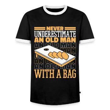 Cornhole Bean Bag Cornhole Joueur - T-shirt contrasté Homme - noir/blanc - Devant - AI Model Female 172 light (172cm) & AI Model Male 178 light (178cm)