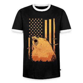 Bear Grizzly Bear Brown Bear Bears - Men's Ringer Shirt - black/white - Front - AI Model Female 172 light (172cm) & AI Model Male 178 light (178cm)