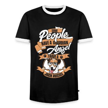 Jack Russell Terrier Dog Dog Owner - Men's Ringer Shirt - black/white - Front - AI Model Female 172 light (172cm) & AI Model Male 178 light (178cm)