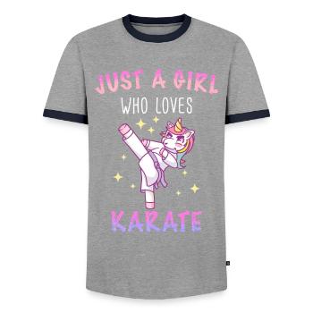Karate Karatekämpfer Kampfkunst - Männer Kontrast-T-Shirt - Grau/Navy  - Vorne - AI Model Female 172 light (172cm) & AI Model Male 178 light (178cm)