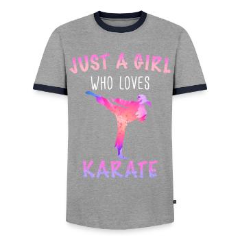 Karate Karatekämpfer Kampfkunst - Männer Kontrast-T-Shirt - Grau/Navy  - Vorne - AI Model Female 172 light (172cm) & AI Model Male 178 light (178cm)