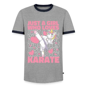 Karate Karatekämpfer Kampfkunst - Männer Kontrast-T-Shirt - Grau/Navy  - Vorne - AI Model Female 172 light (172cm) & AI Model Male 178 light (178cm)