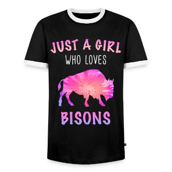 Bison Buffalo Bull Buffalo Bisons - Men's Ringer Shirt - black/white - Front - AI Model Female 172 light (172cm) & AI Model Male 178 light (178cm)
