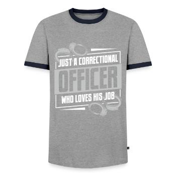 Justizvollzugsbeamter Wärter Gefängnis Vollzugsbea - Männer Kontrast-T-Shirt - Grau/Navy  - Vorne - AI Model Female 172 light (172cm) & AI Model Male 178 light (178cm)