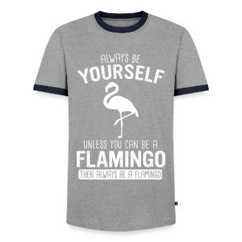 Flamant Rose Animal - T-shirt contrasté Homme - gris/marine  - Devant - AI Model Female 172 light (172cm) & AI Model Male 178 light (178cm)