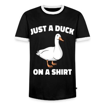 Duck Ducks Bird Animal Quack - Men's Ringer Shirt - black/white - Front - AI Model Female 172 light (172cm) & AI Model Male 178 light (178cm)