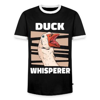 Duck Ducks Bird Animal Quack - Men's Ringer Shirt - black/white - Front - AI Model Female 172 light (172cm) & AI Model Male 178 light (178cm)