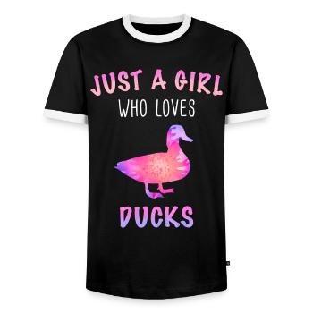 Duck Ducks Bird Animal Quack - Men's Ringer Shirt - black/white - Front - AI Model Female 172 light (172cm) & AI Model Male 178 light (178cm)