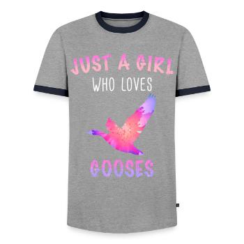 Gans Tier Vogel Gänse - Männer Kontrast-T-Shirt - Grau/Navy  - Vorne - AI Model Female 172 light (172cm) & AI Model Male 178 light (178cm)